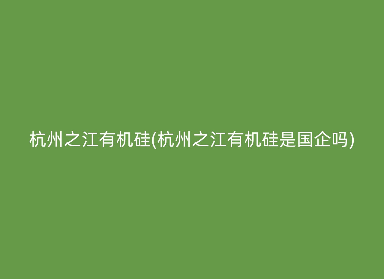 杭州之江有机硅(杭州之江有机硅是国企吗)